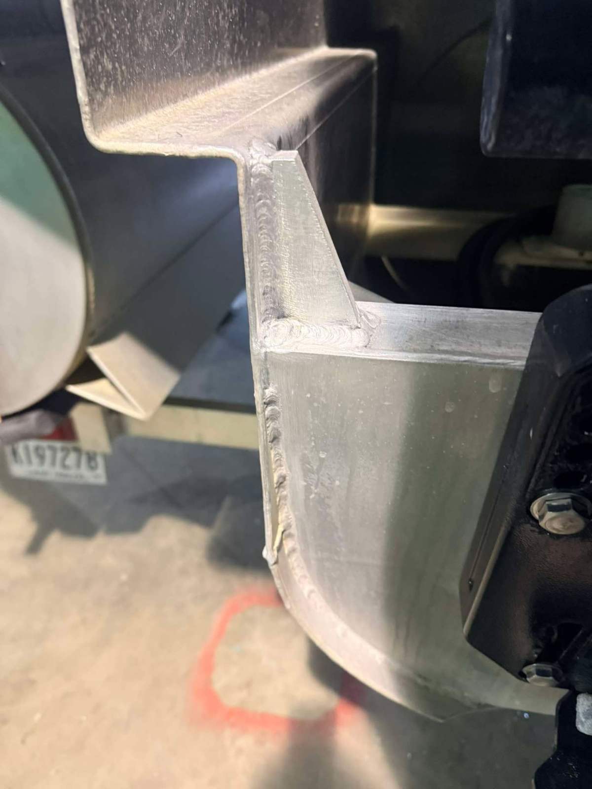 Aluminum trailer fender welded into the frame corner in Bunkie, Louisiana