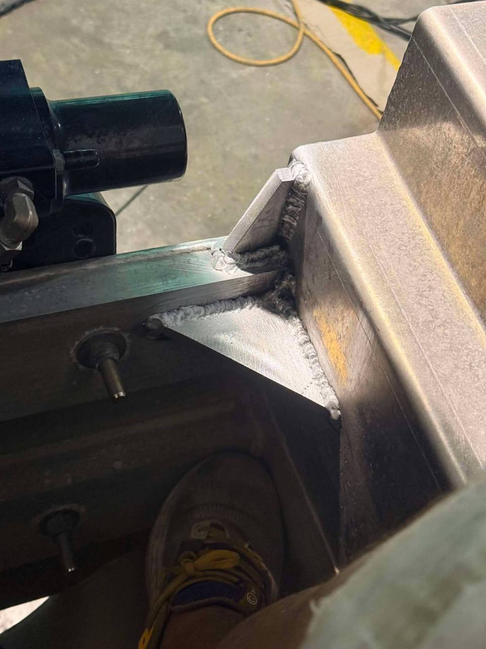 Reinforcement gusset weld detail on a fabricated steel frame in Avoyelles Parish, Louisiana
