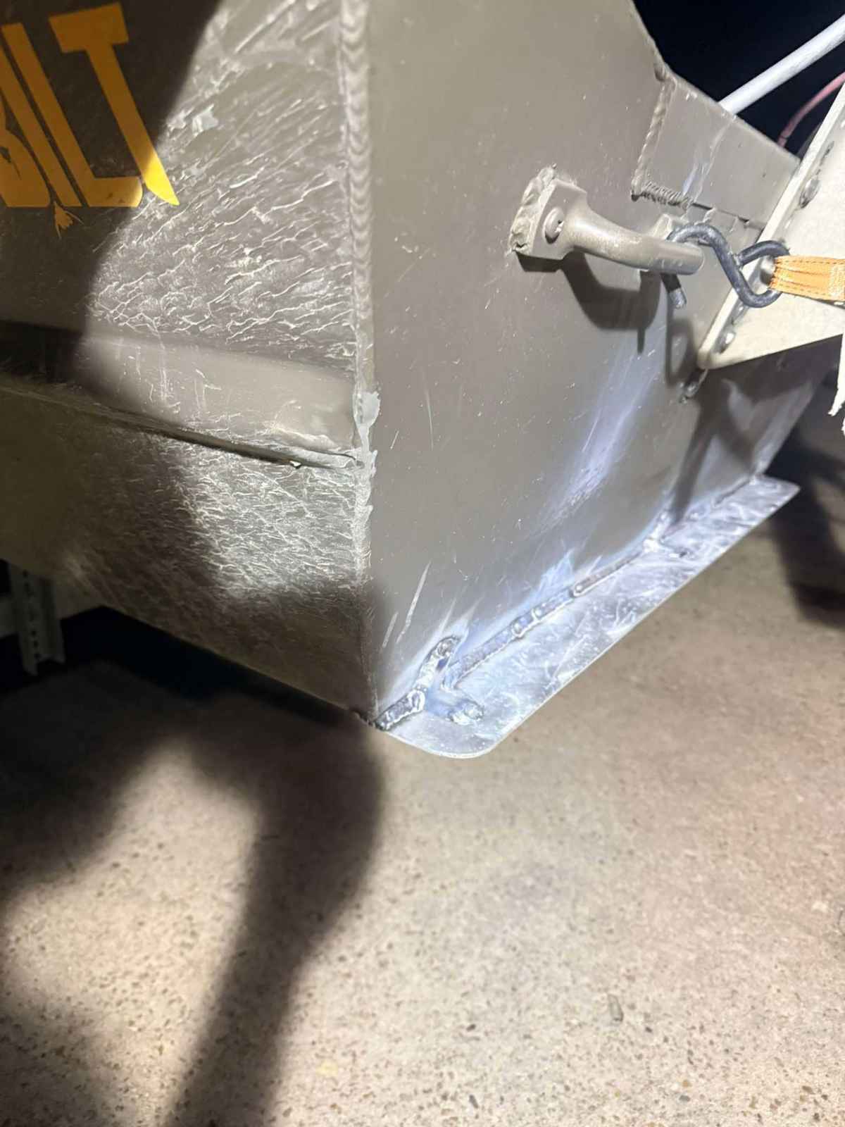 Welded aluminum transom extension plate on an aluminum boat built in Bunkie, Louisiana